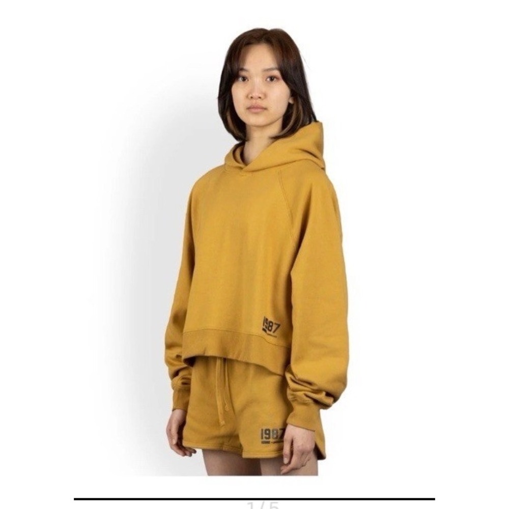 Just Attitude 1987 Cropped Hoodie Oversized Mustard Streetwear Cozy M
